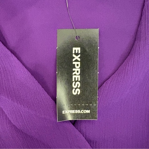 Express Women's Tie Waist Top Size XS Purple V-Neck Faux Wrap Lined NWT $54 - Picture 15 of 16